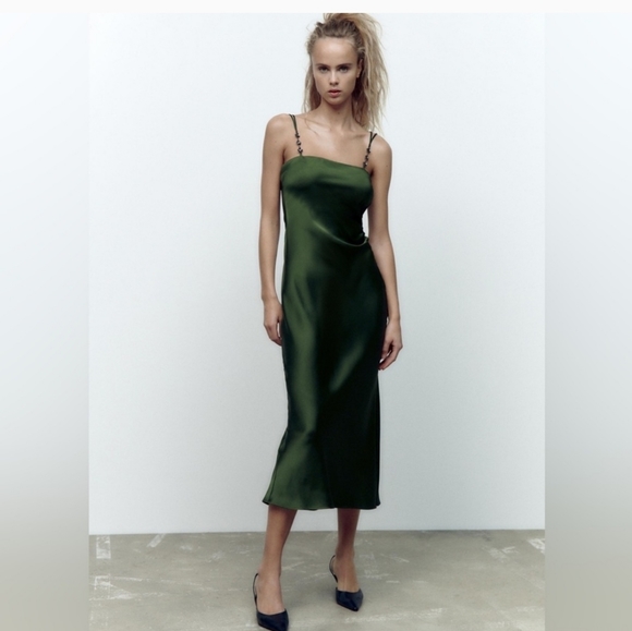 Zara | Dresses | Zara Green Satin Effect Jewel Strap Dress | Poshmark Zara | Dresses | Zara Green Satin Effect Jewel Strap Dress | Poshmark